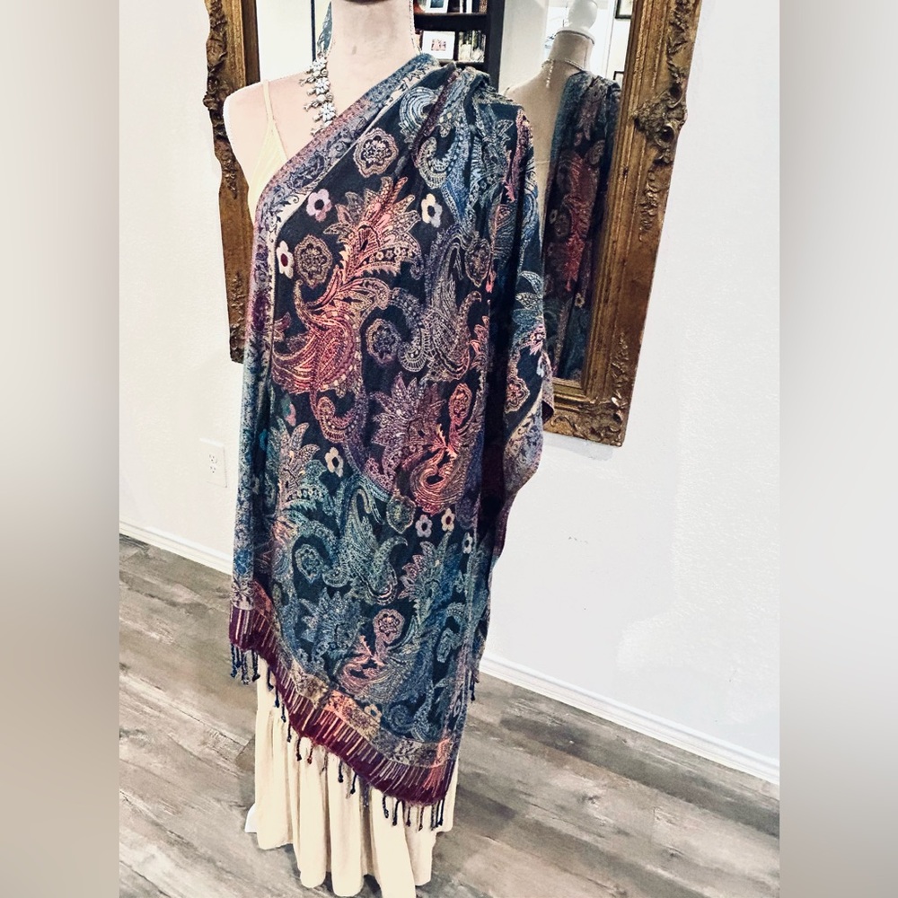 Southwestern Jewel Tone ANU Large Scarf Wrap Shawl Western Gypsy Witchy Boho NEW